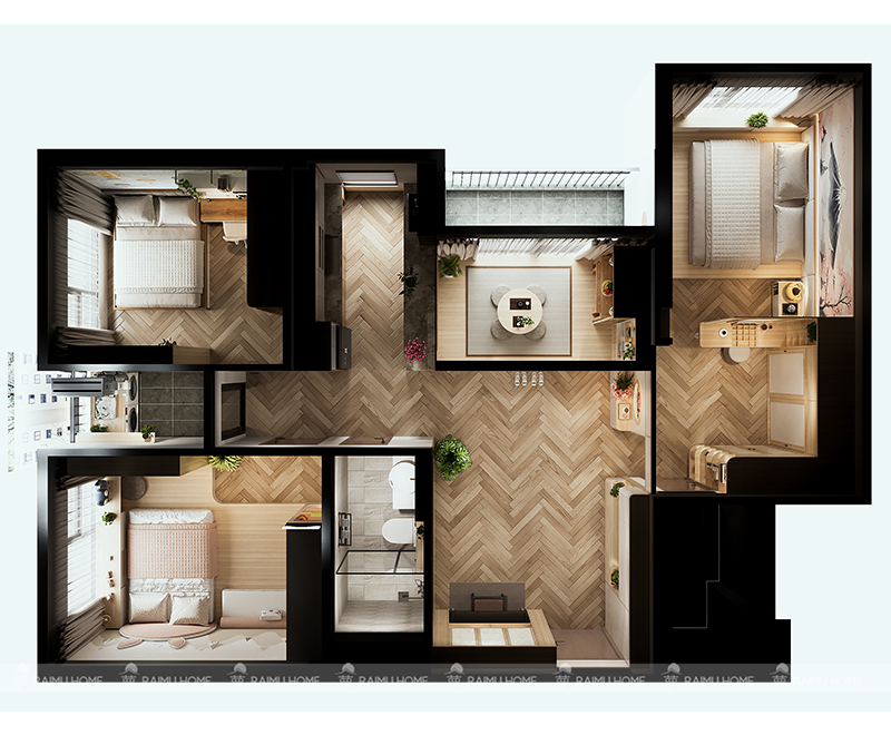 thiết kế nội thất căn 3 ngủ sa2 vinhomes smart city
